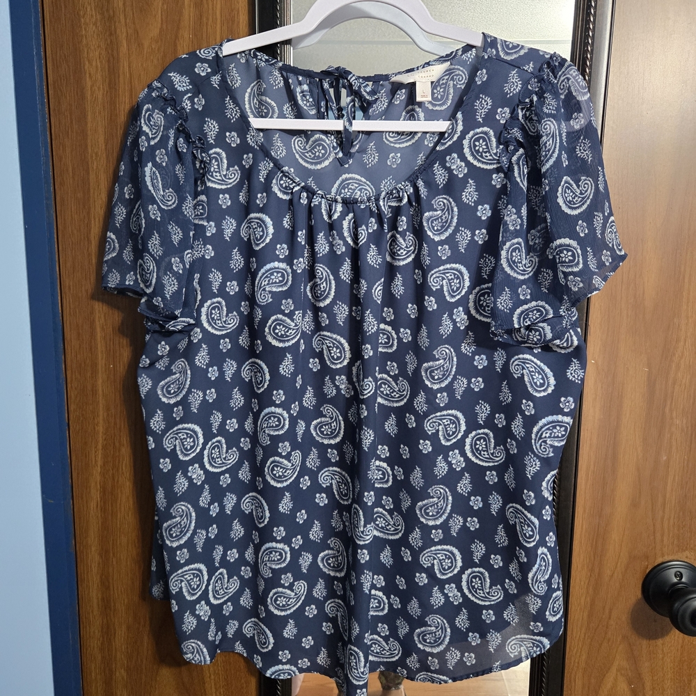 LC Lauren Conrad Blue Paisley Blouse